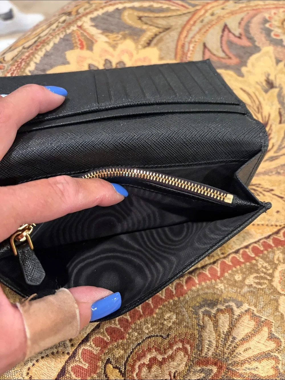 Prada Black Saffiano Leather Snap Wallet with Gold Logo